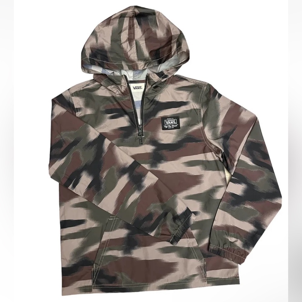 VANS Jacket Youth Boys Size Medium 10-12 Windbreaker Camo Hooded Quarter Zip